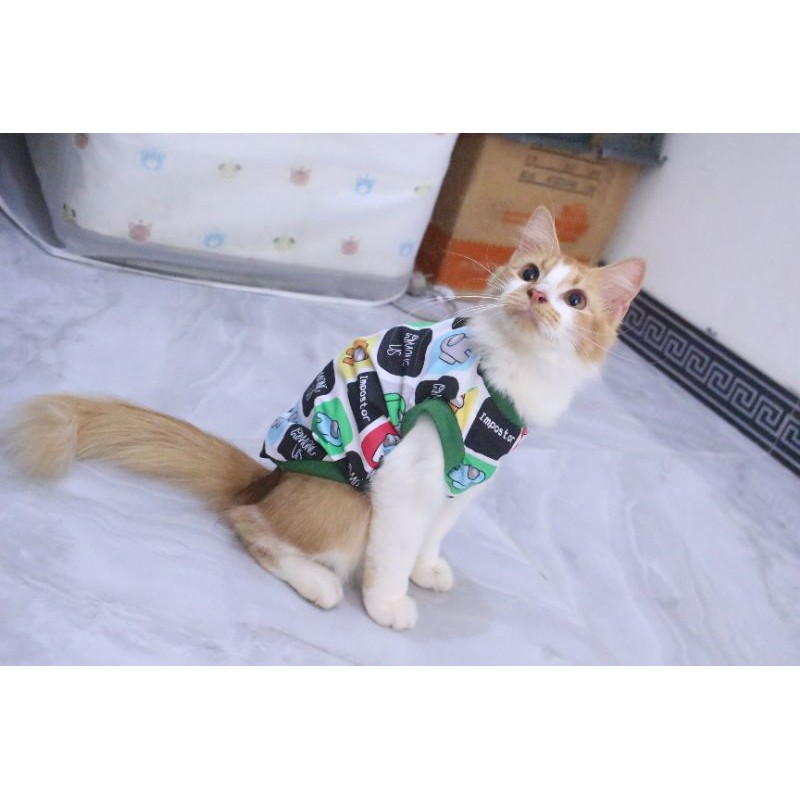 Kaos motif amongus lucu untuk kucing / kaos simple rumahan / baju kucing murah size S M L XL