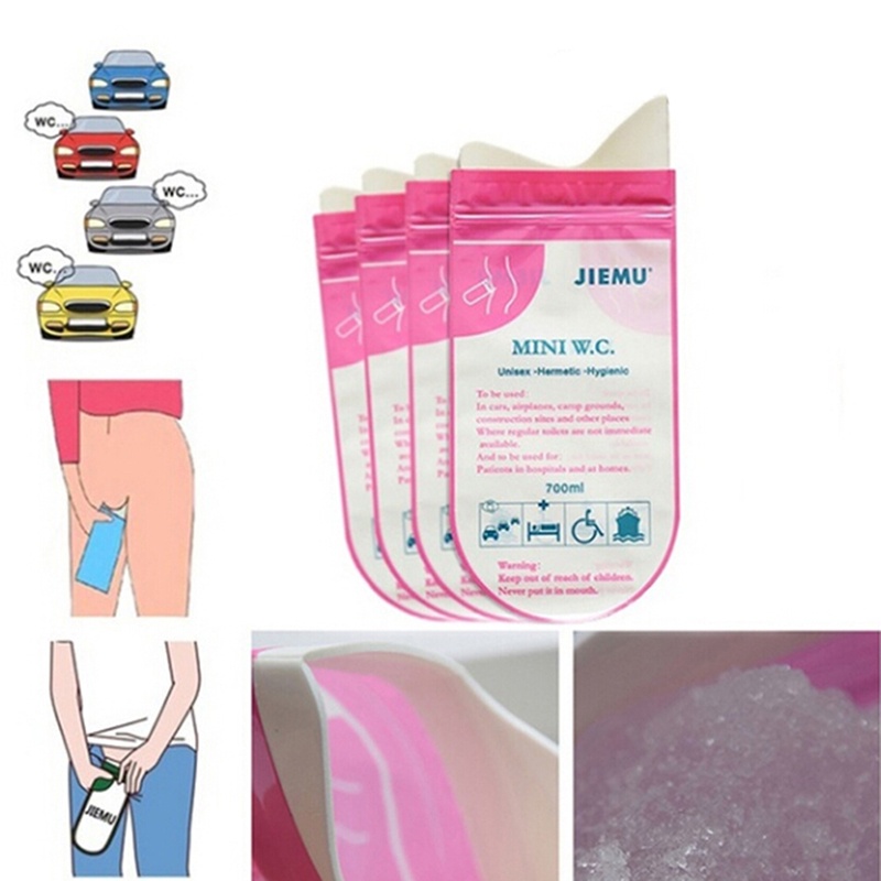 {LUCKID}4pcs Pink Disposable 700CC Urine Storage Bag Emergency Toilet Travel For Unisex