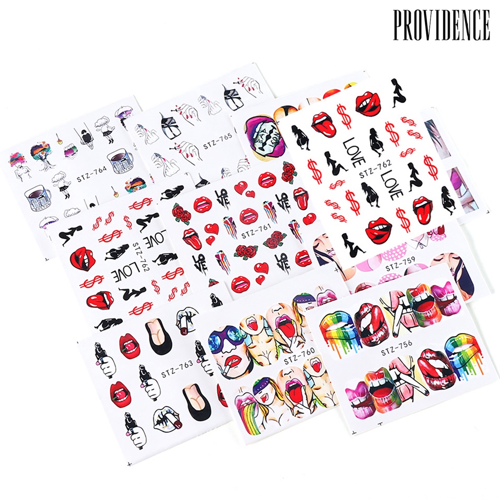 Providence 9pcs / Set Stiker Nail Art Diy Bentuk Bibir Sexy Sunfast