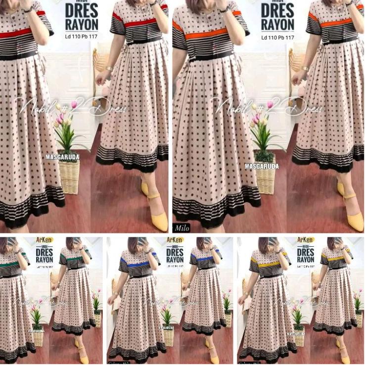 Terbaru.. Dress midi // dress Arken // midi dress // bahan santung // gamis midi // dress wanita