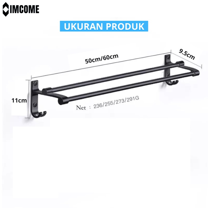 IMCOME Rak Dinding Gantungan Handuk Kamar Mandi Serbaguna Tempat Penyimpanan Handuk Kamar Mandi