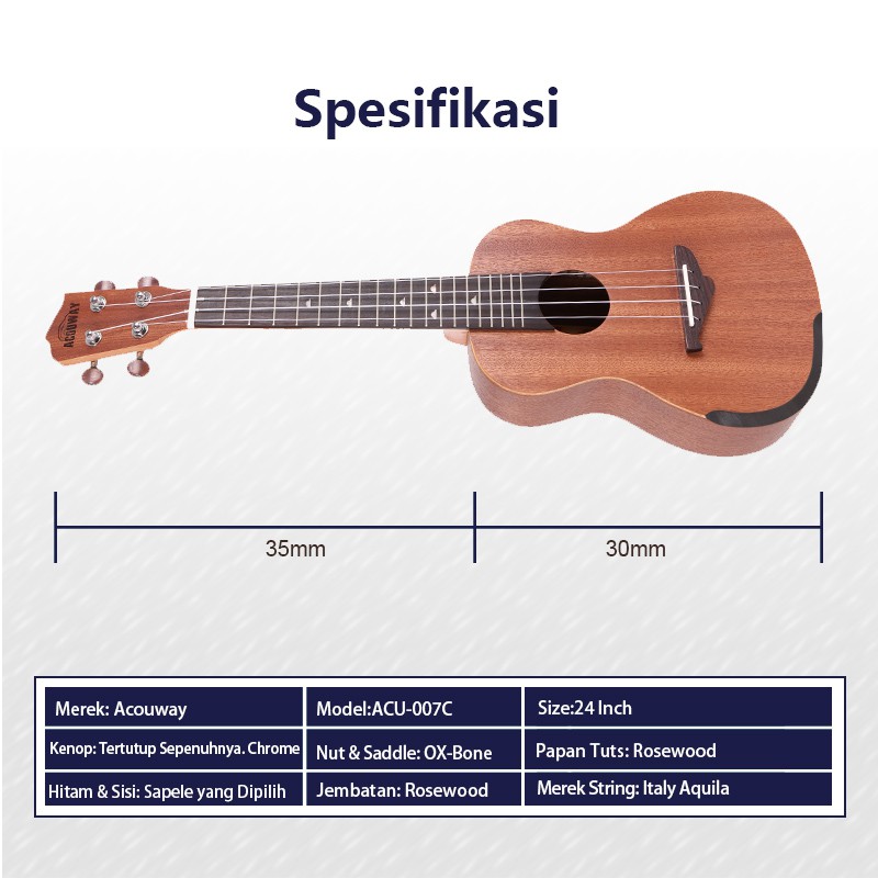 Acouway AKUSTIK dan ELEKTRIK Ukulele Concerto/Tenor 24&quot;26 concert ukelele Senar 4 gitar sapele body Italy Aquila string with bag and accessories Lengkap Bergaransi dan PACKING Aman