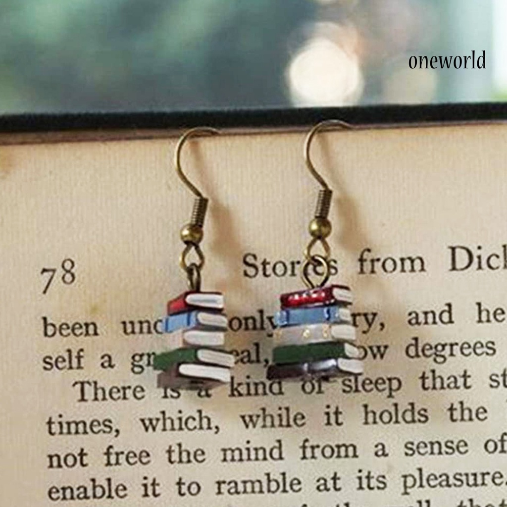 OW# Ear Hook Exquisite Books Shape Multicolor Book Stack Women Earrings Dangle for Daily Life