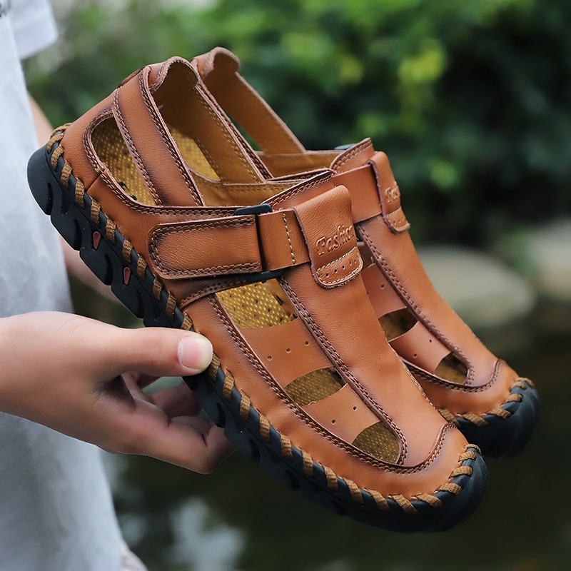 100% Kulit Asli Import Sandal Gunung Pria Hiking Sepatu Olahraga Mendaki Cowok Outdoor Trekking Pantai Touring 181