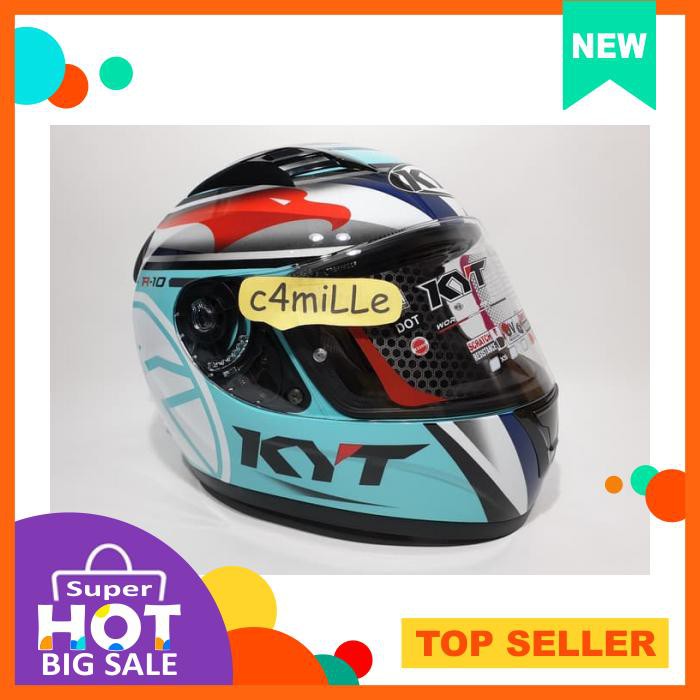 Helm Kyt R10 Flar Visor Super Fluo #1 Aqua Blue Red Fluo Full Face