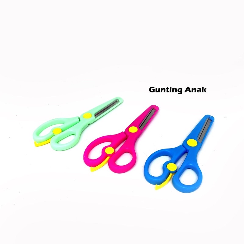 Gunting anak pegangan plastik + stainless safety scissors