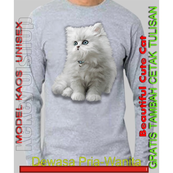 Kaso Kucing Versia putih ukuran dewasa lengan panjang gambar asli 3 dimensi / kaos custom binatang