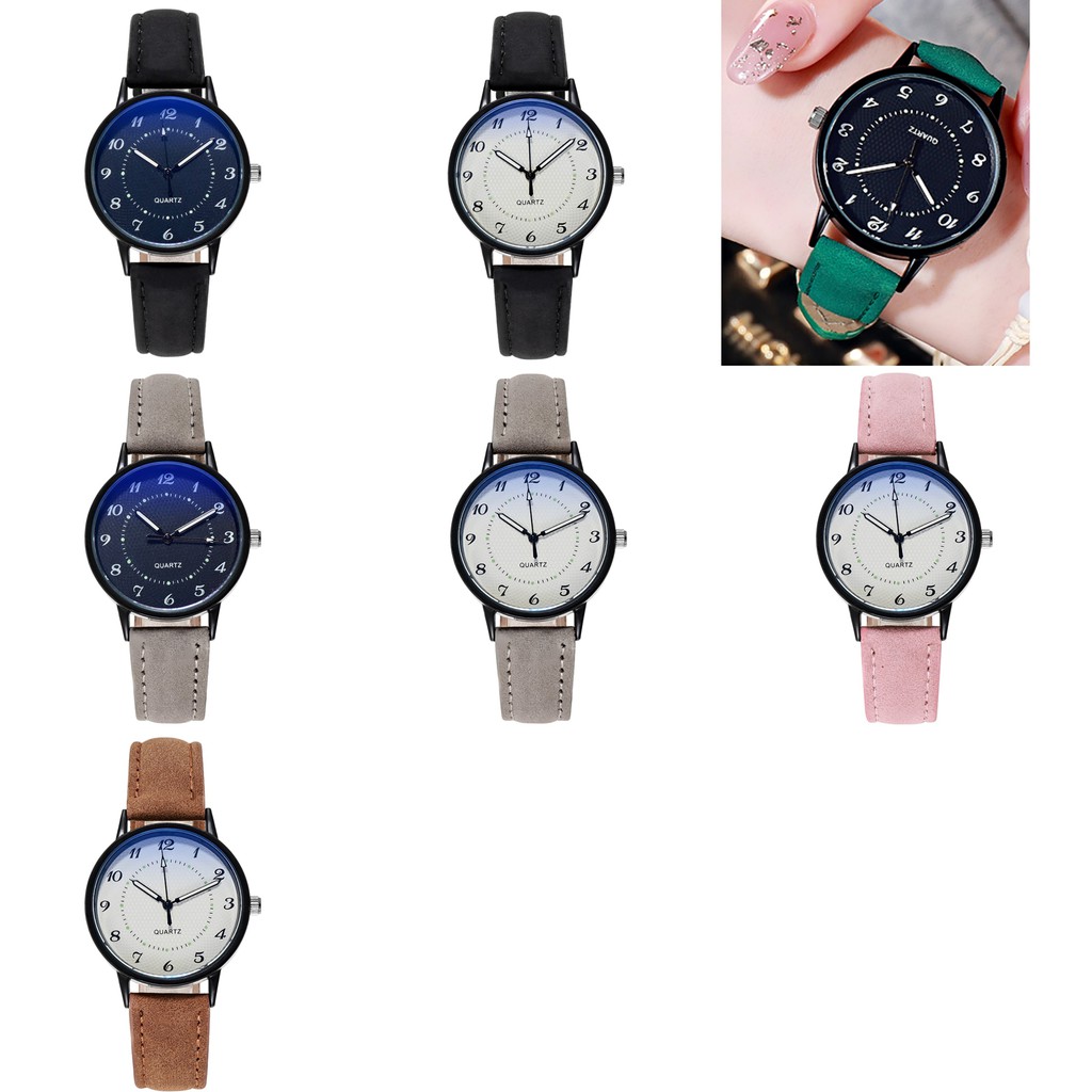 Jam Tangan Wanita Strap PU Leather Quartz Analog Fashion Untuk Wanita Dial Bulat Import