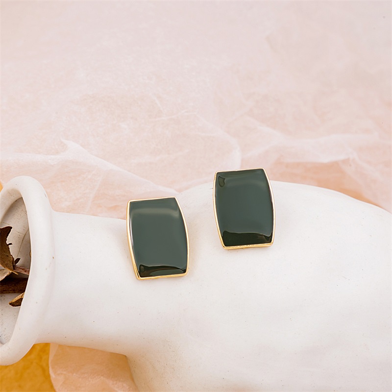 Anting s925 Silver Needle Bentuk Persegi Geometris Warna Morandi Gaya Retro Perancis