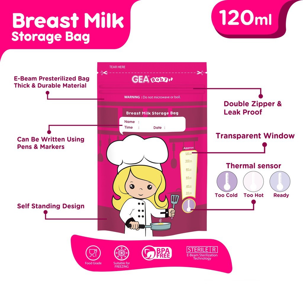 Gea Baby Breast Milk Storage Bag Chef 120ml Kantong Asi