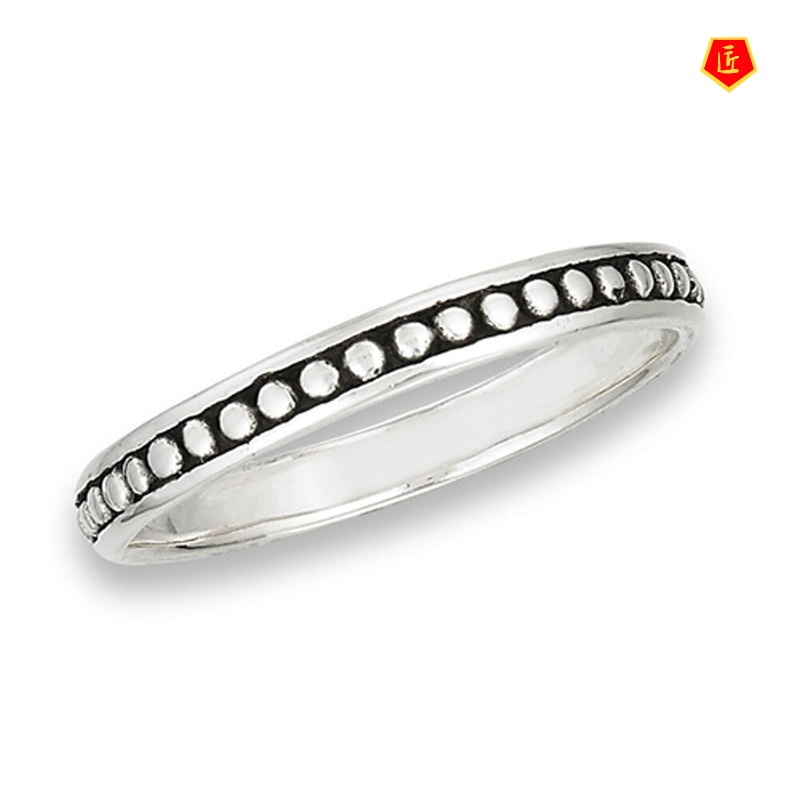 [Ready Stock]S925 Silver Eternal Simple Dots Black Ring