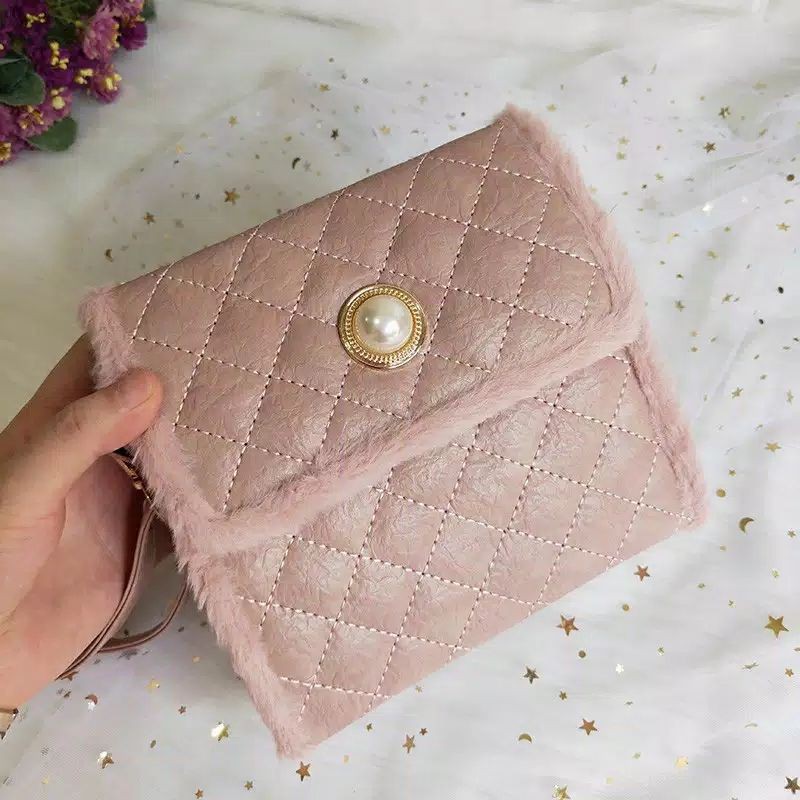 ready cod tas selempang bulu wanita import terbaru 2021 kulit bulu