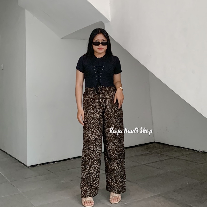 Kulot Motif Bali Rayon Premium-Kulot Leopard Coklat