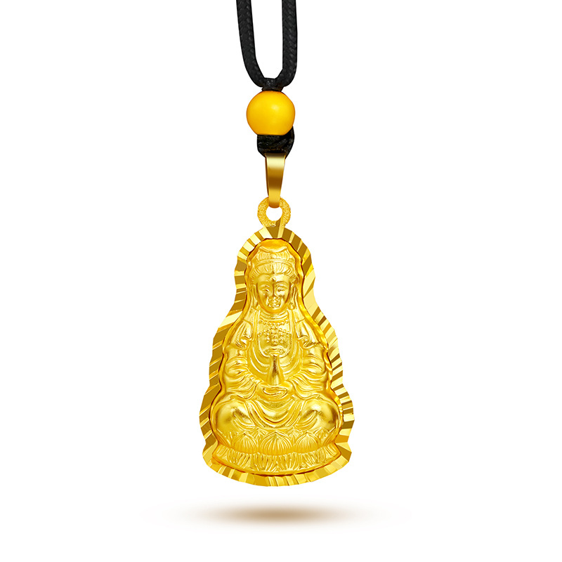 Liontin Emas Asli Kadar 375 Desain Buddha Guanyin Untuk Pria Dan Wanita