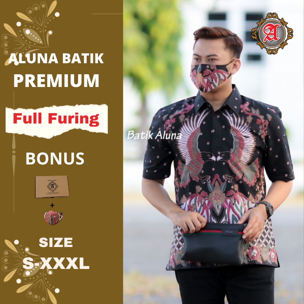 Batik Pria Lengan Pendek Reguler Fit dan Slimfit Full Furing Bahan Katun Prima Premium Modern Aluna 