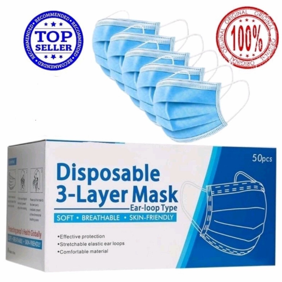Masker Medis 3 Ply 50 pcs Earloop Box Disposable Mask Non Hijab Duckbill 3ply 3 Lapis 50pcs 1 pcs 1box