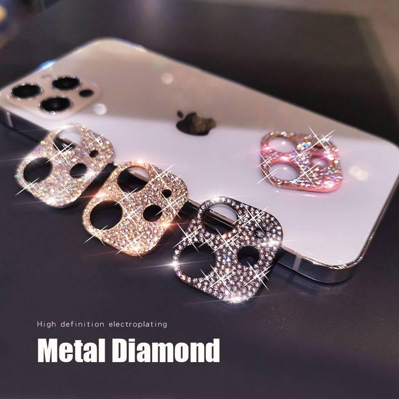 Case Pelindung Lensa Kamera Shockproof Hias Glitter Berlian Imitasi Untuk Iphone 13 12 Pro Max Mini 11pro Max