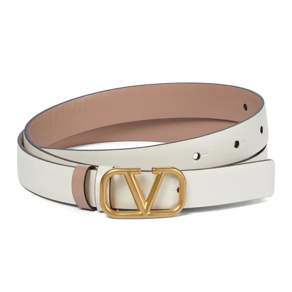 VLTN VLOGO Reversible Leather Belt 2cm Nude Cream GHW 100% Original