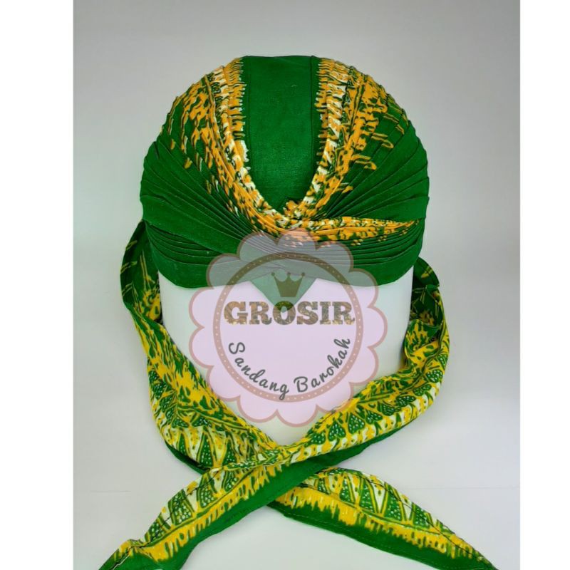 DIJAMIN REALPICT Blangkon Jogja Lipat sliwir Motif Parjo hijau