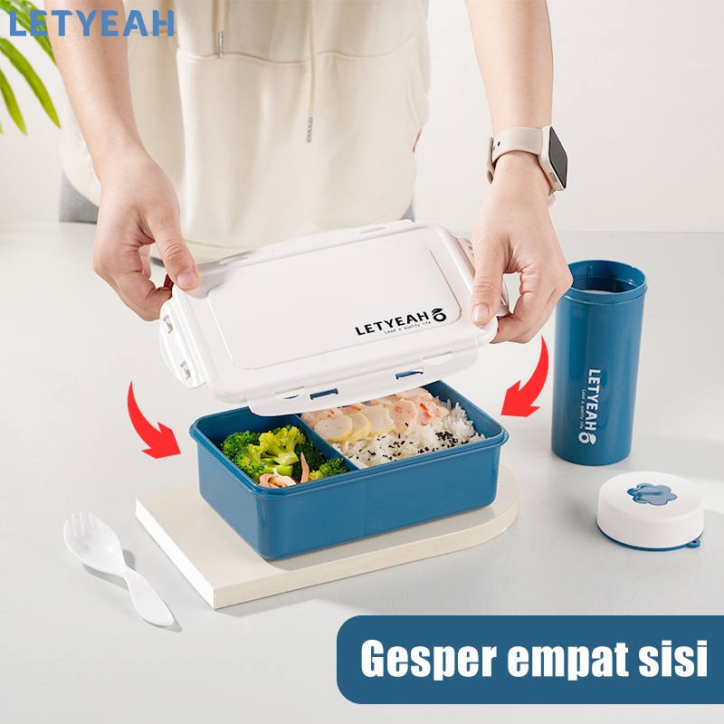 letyeah 1100ml Kotak bekal makan 2 sekat /lunch box set anti tumpah botol minum 360ml /BPA free