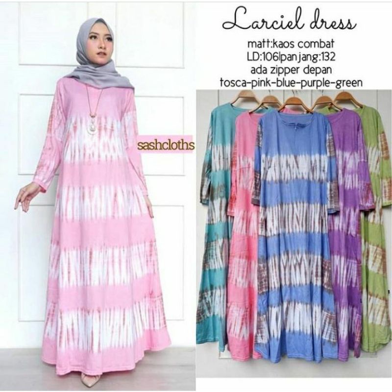 Gamis Larciel| Gamis Kaos Motif garis | Gamis Rainbow Tiedye