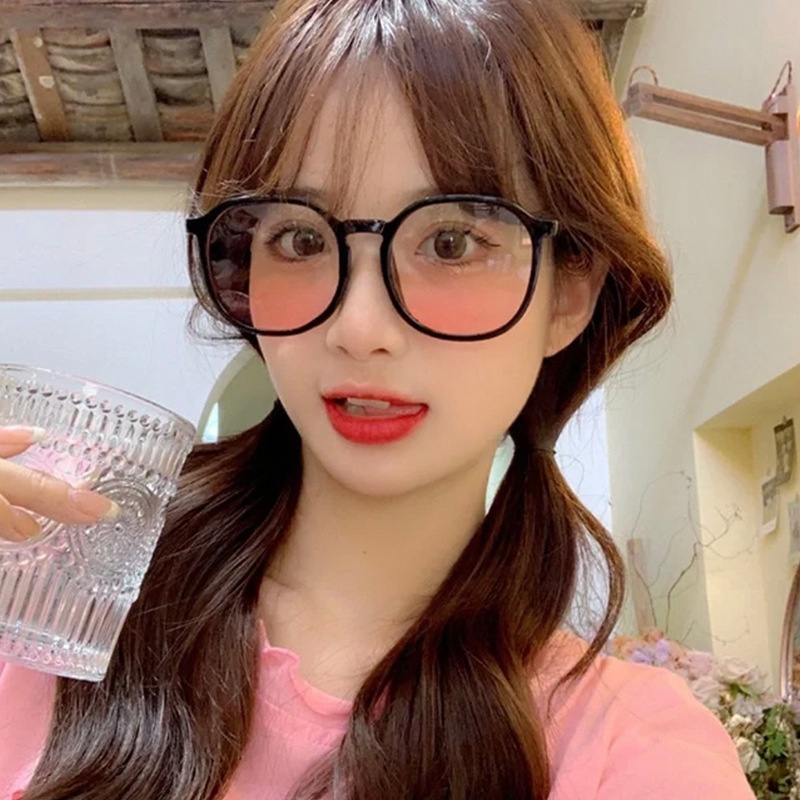 Papaozhu Trendy Bingkai Persegi Besar Gradual Pink Lensa Kacamata Untuk Wanita Perempuan Korea Trendy Blusher Beauty Eyeglasses Oversize Fashion Eyewear