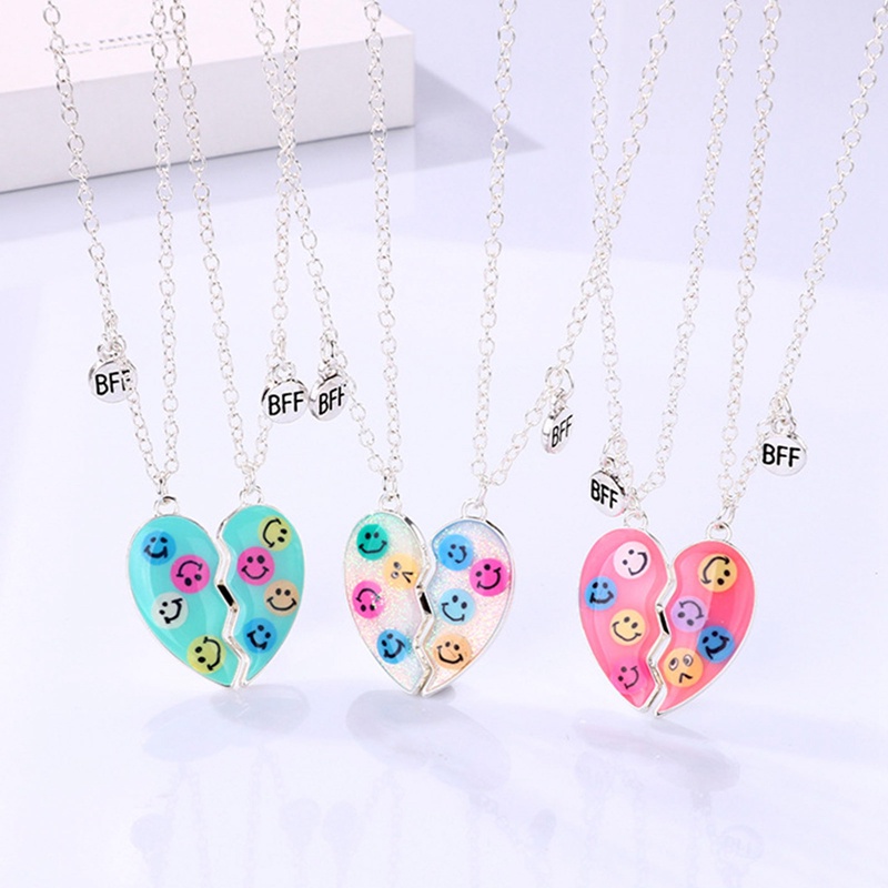 2pcs Kalung Persahabatan Liontin Desain Kombinasi Hati Warna Warni Untuk Wanita