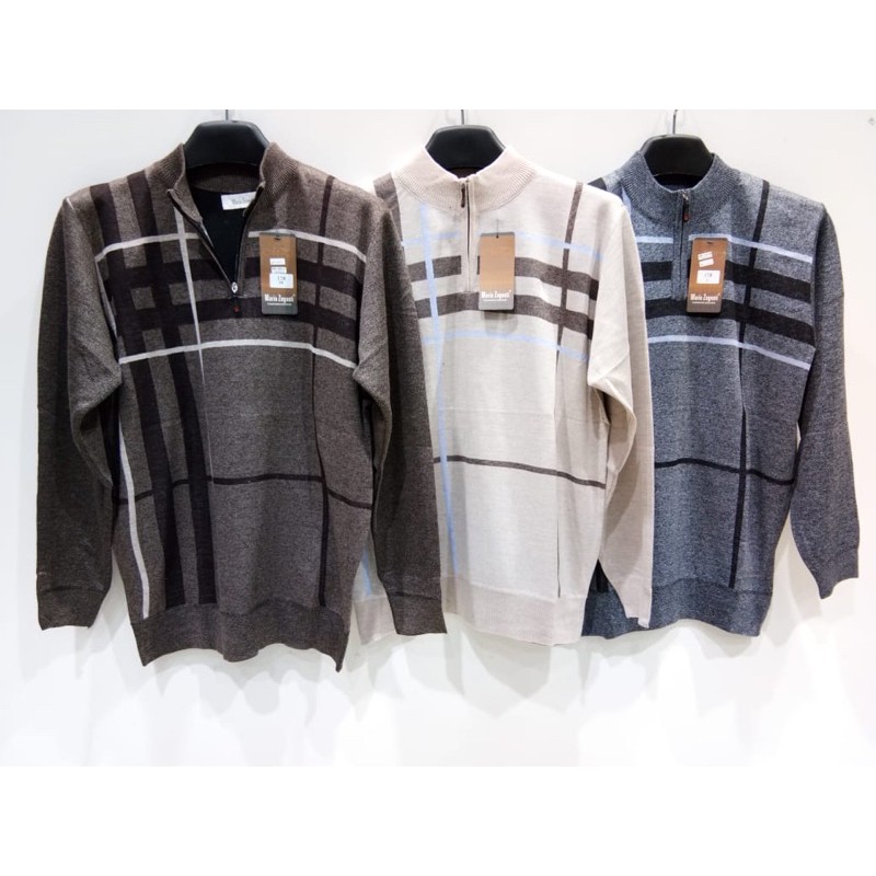 Mario Zegnoti - Sweater Rajut Bapak Resleting Separuh Krah Pria Import (#17)