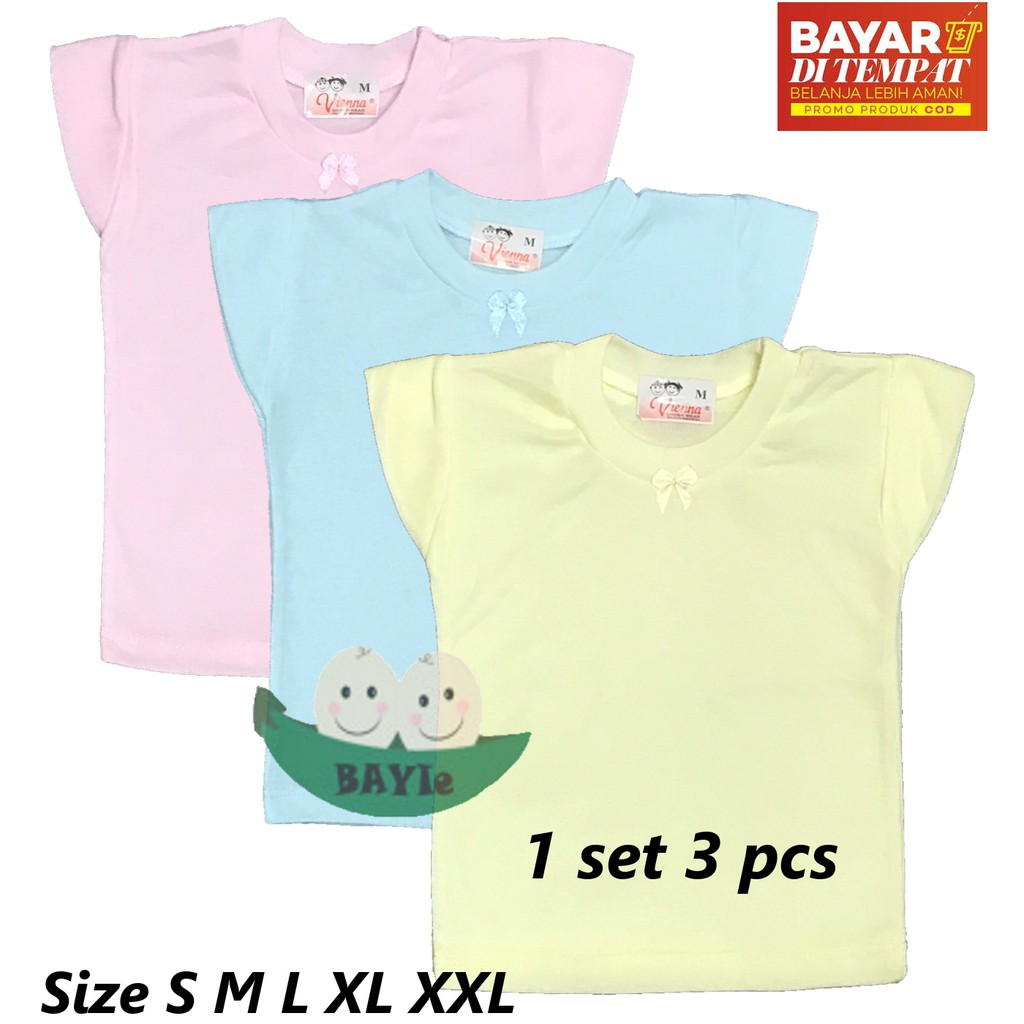 BAYIe - 3 PCS Kaos Oblong / Singlet Anak/Bayi Warna VIENNA 100% Katun SNI Size S M L XL XXL