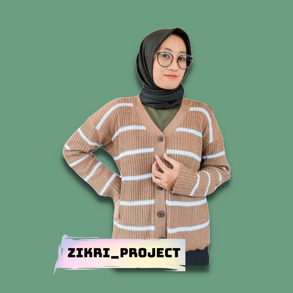 Cardigan rajut wanita/Cardigan garis-garis/Cardigan motif terbaru dan kekinian/cardigan kancing lima/ CARDIGAN Rajut Wanita Garis Stripe Outer Kardigan