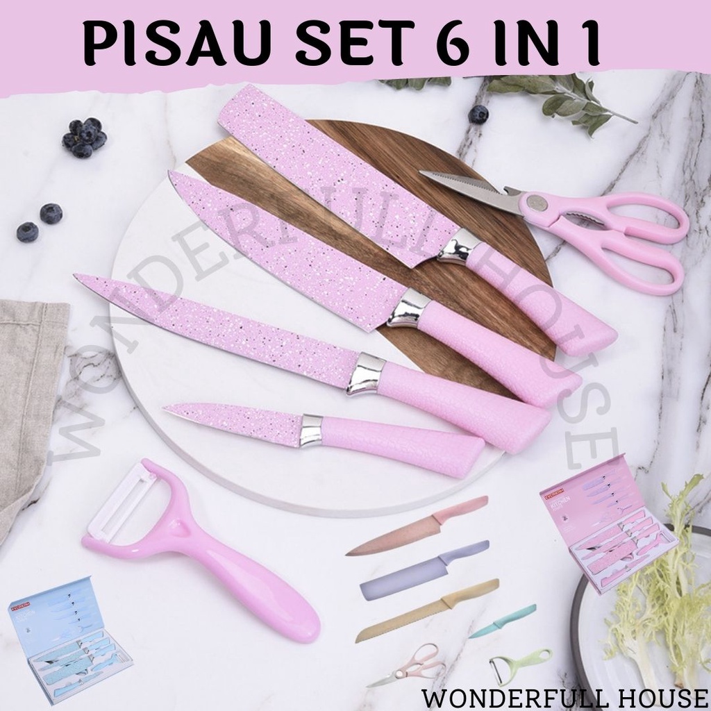 Pisau Set Keramik Dilapis Anti Lengket 1 Set Isi 6 Pisau Set Lengkap 6in1