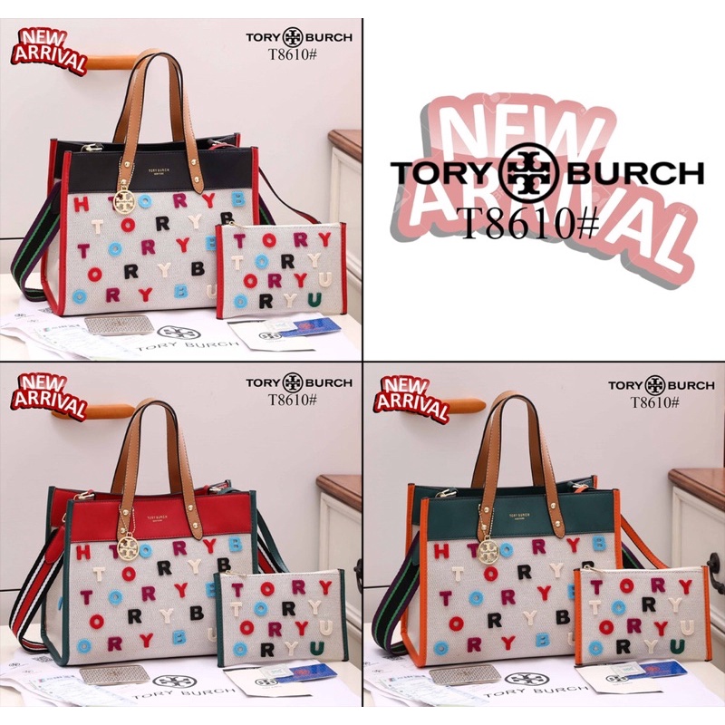 TAS TORY BURCH Fill TOTE Treasure 2in1 with Clutch Multicolour Canvas Flicked Logo (T8610#)