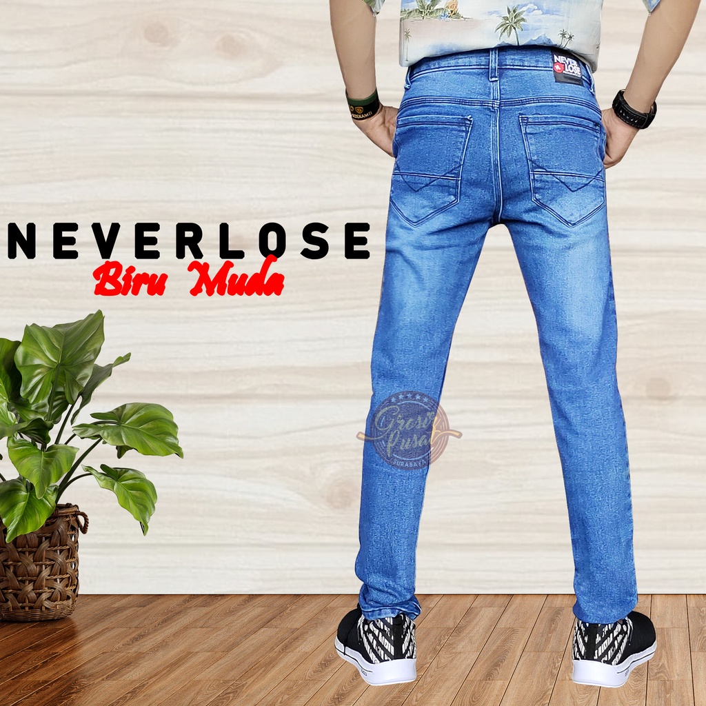 Celana Jeans NVL Pensil Skinny Pria Biru Muda 27 - 38