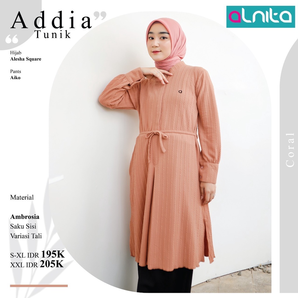 Alnita Addia Tunik Wanita Muslimah Atasan Bahan Ambrosia Outfit Casual