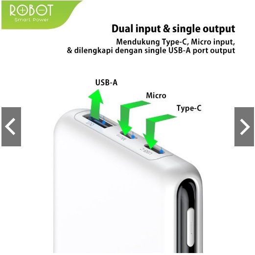 POWERBANK ROBOT RT180 10.000MAH MICRO TYPE C FLIGHT FRIENDLY