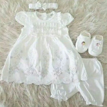 Dress baptis akikah bayi cewek set celana bandana/Baju akikah bayi perempuan baptis putih bayi cewek