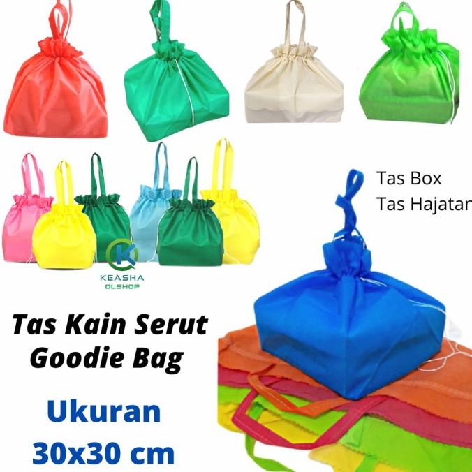 Premium Product Tas Spunbond Serut Tas Kain Serut Goodie Bag Polos Ukuran 30 X 30 Cm - Paling Dicari