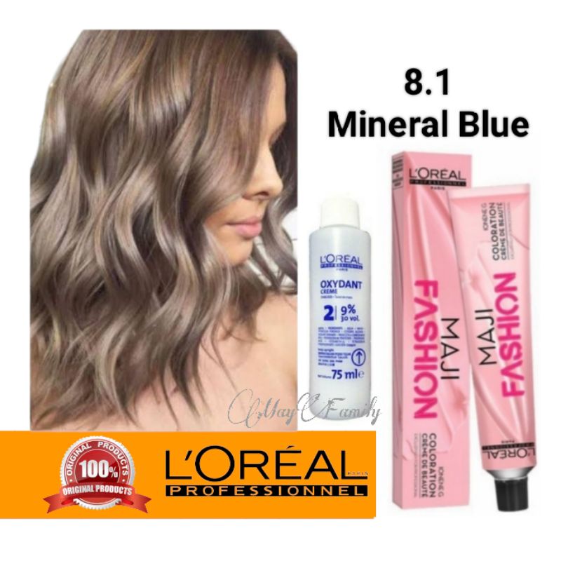 Cat rambut loreal majifashion 8.1 mineral blue pewarna rambut