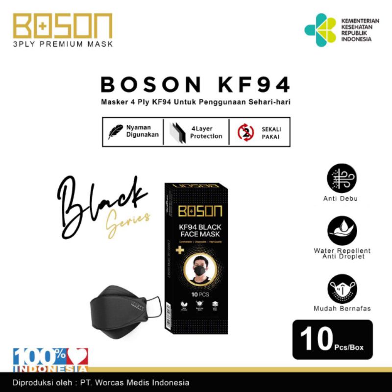 Boson Black Series Premium Masker KF94 4ply isi 10pcs - Hitam