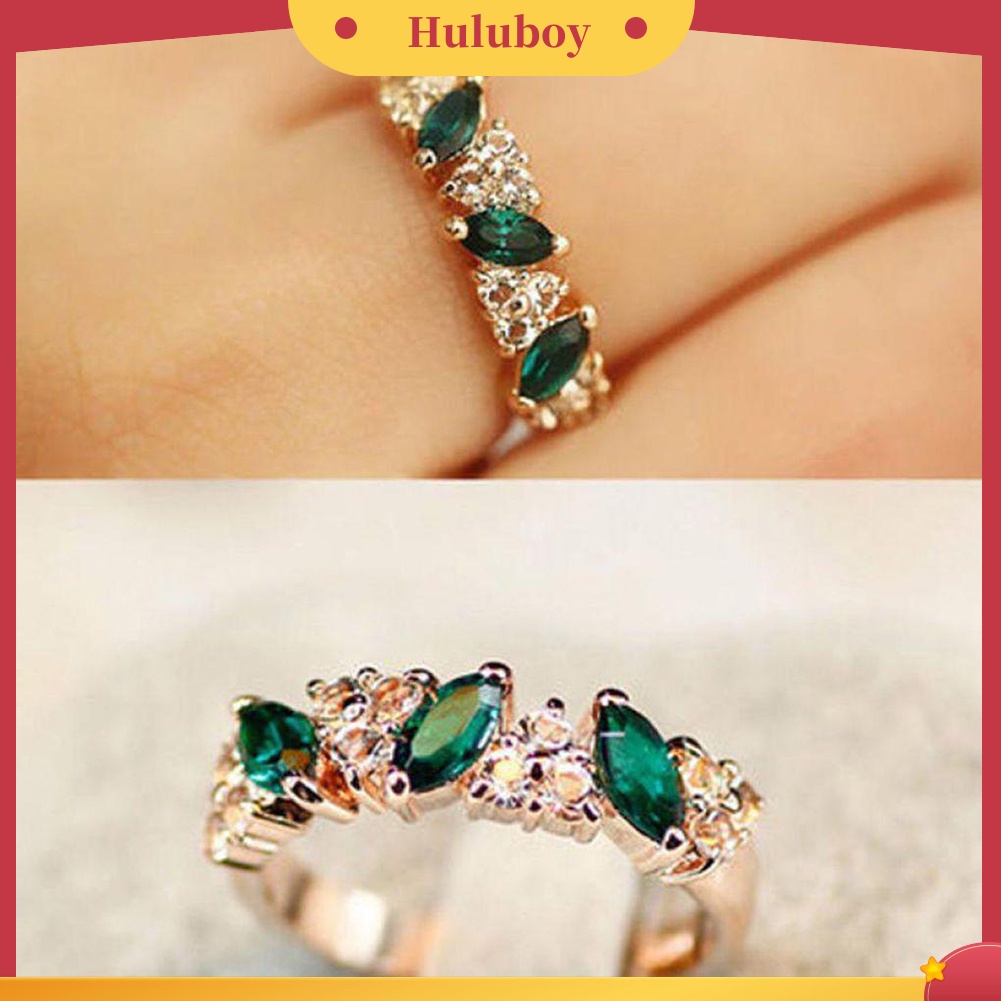 Hu Hu Hu Hu Hu Alat Bantu Pasang Kacamata♡ Cincin Wanita Hias Zamrud Cubic Zirconia Gaya Vintage Untuk Pernikahanhadiah