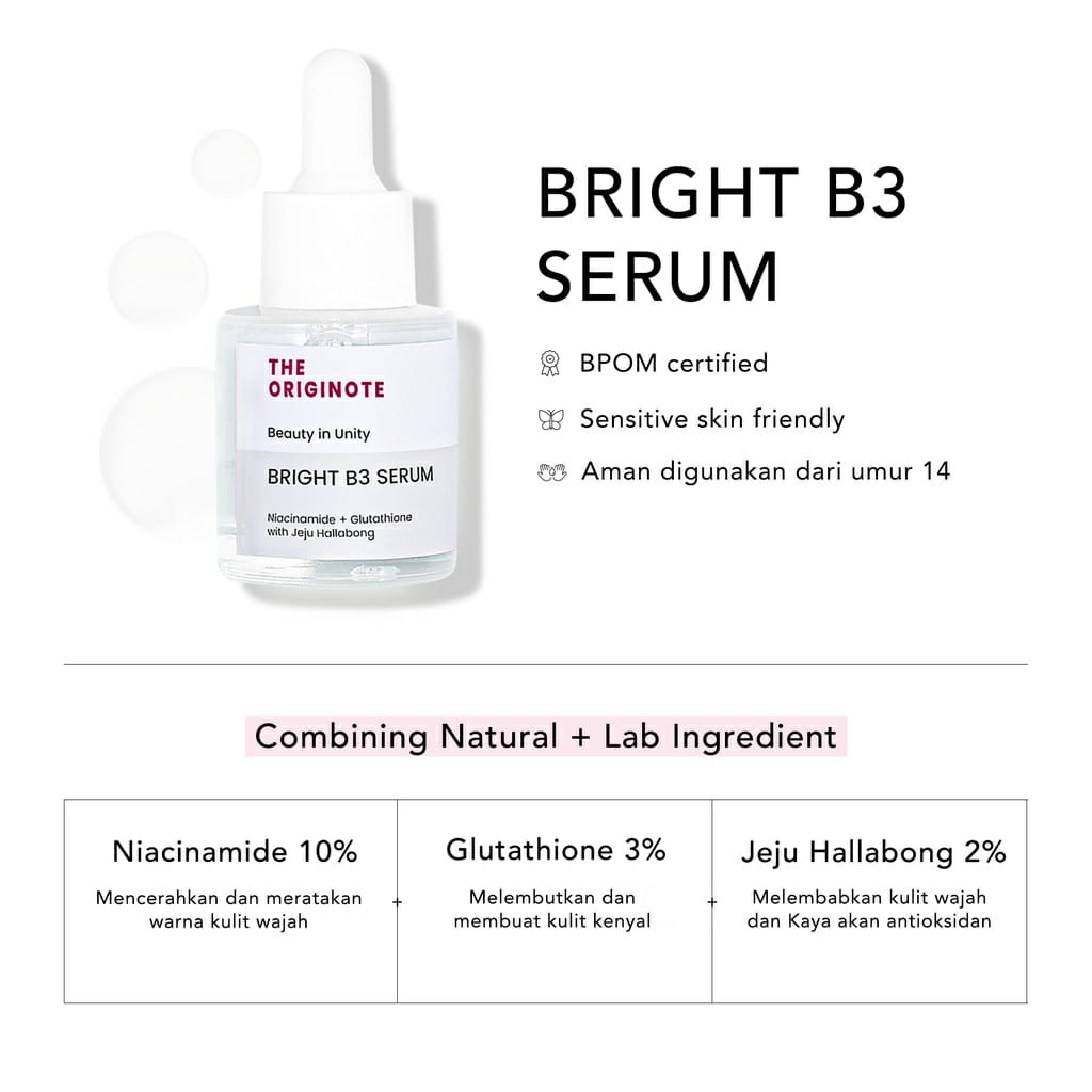 (READY) THE ORIGINOTE GLUTA BRIGHT B3 SERUM 20 ML / SERUM BRIGHTENING PENCERAH WAJAH