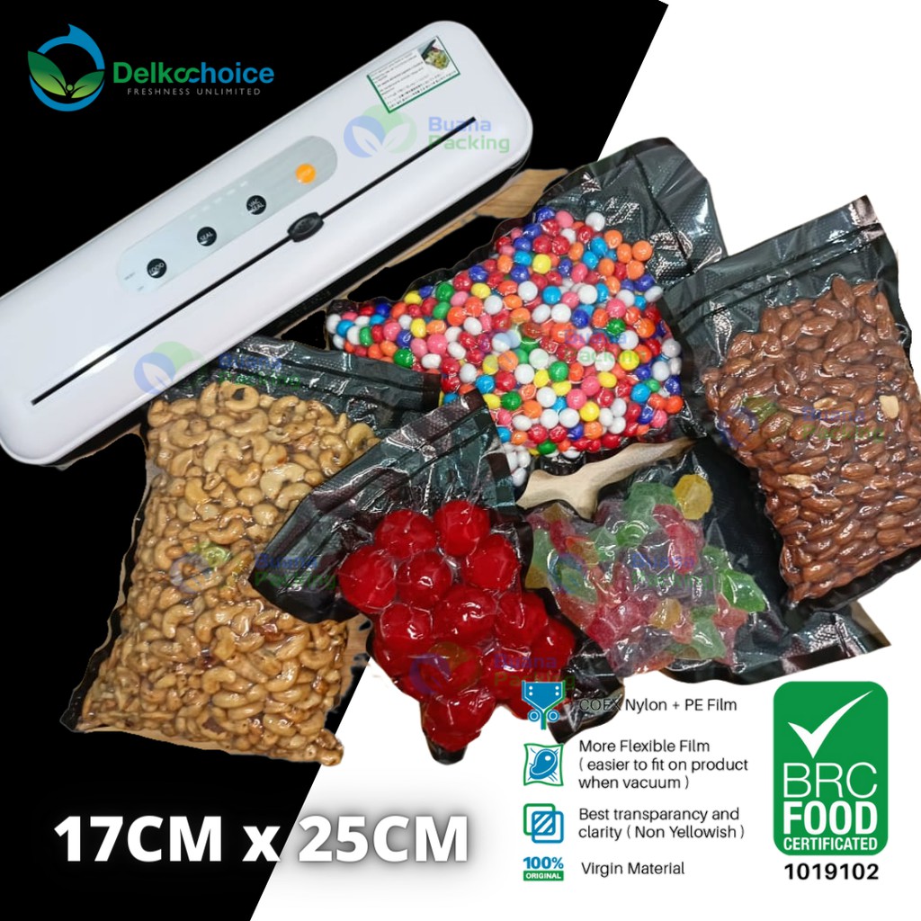 PLASTIK VACUM VAKUM MAKANAN EMBOS EMBOSS HITAM DELKOCHOICE 17X25