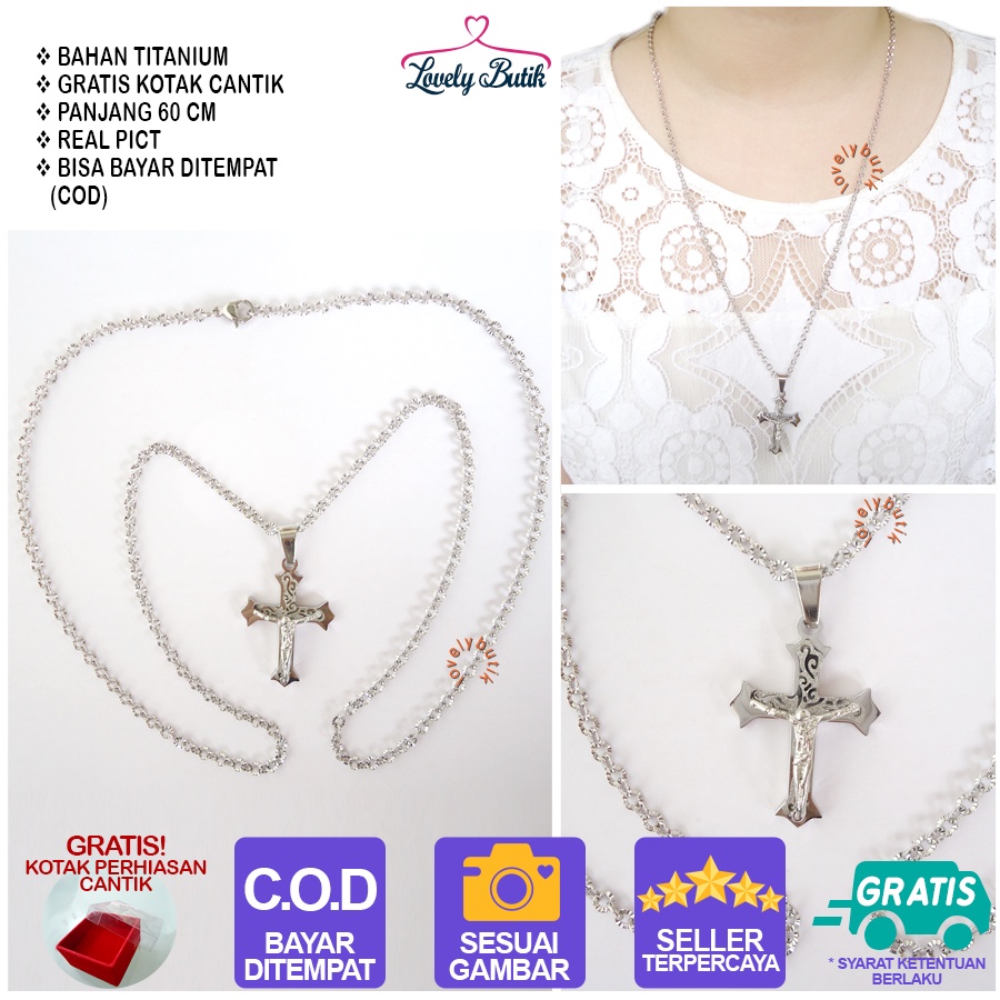 Lovelybutik -  Kalung Titanium Wanita Pria Kalung Salib YS Anti Karat BONUS TEMPAT PERHIASAN