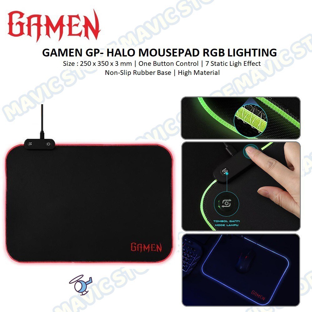 GAMEN GP-Halo Mouse Pad RGB Lighting Effect Anti Slip Rubber - Garansi Resmi 1 Tahun