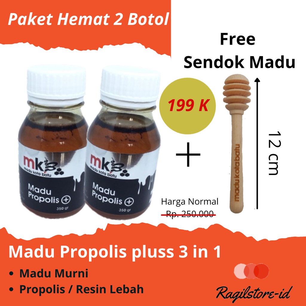 

Paket hemat 2 pcs Madu Propolis plus (+) 700 Gr Bonus Sendok Madu madu kota batu