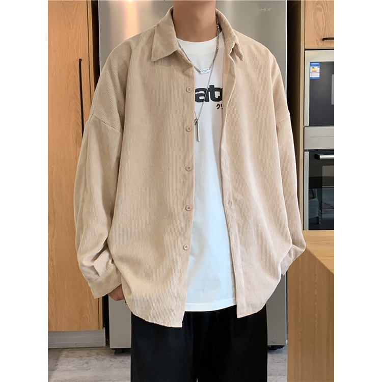 In Trendy Corduroy Kemeja Pria Lengan Panjang All-Match Korea Beberapa Kasual Overshirt