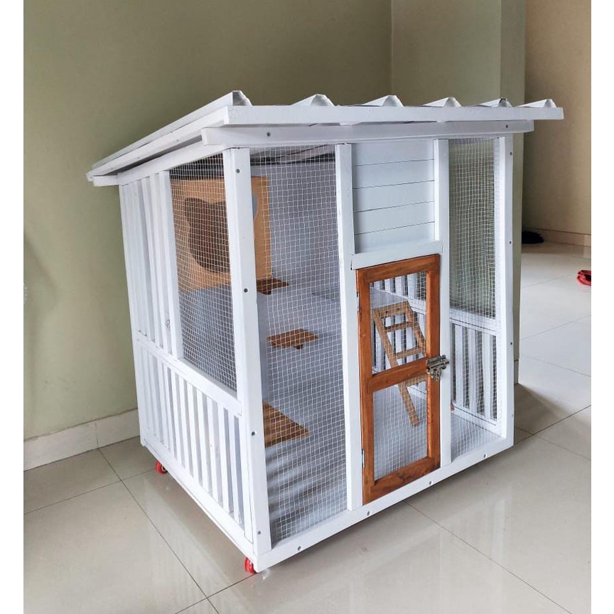 Kandang Kucing rumah hewan outdoor bahan kayu custom