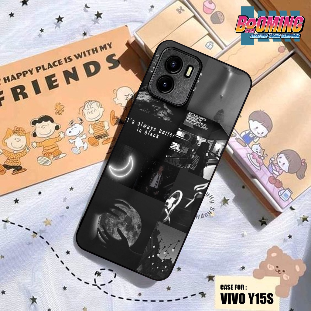 Casing Vivo Y15S - VIVO Y01 Hardcase 2D Glossy Case Motif BLACK AESTHETIC