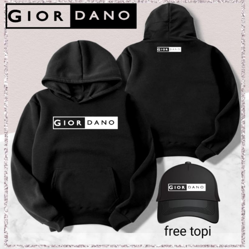 Hoodie sweater oblong hitam berlogo Giordano  free topi