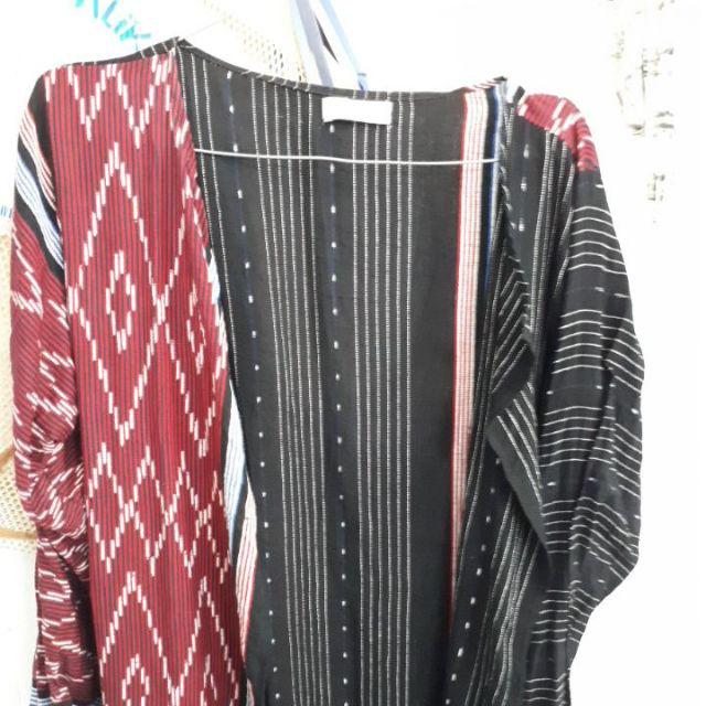 Long Outer Tenun Ikat Tradisional Asli Murah (seri Toraja Grey)